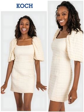 NWT Koch Puff Sleeve Cream Vanilla Shimmer Chloe Dress, XS